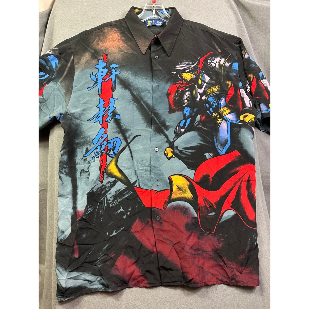 Billion Bay Men's Anime Warrior Graphic Button Down Shirt Black‎ Red Large L